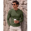image:imageJMIERR Mens Ribbed Henley Shirt High Stretch Long SleeveD Green