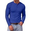 image:imageJMIERR Mens Ribbed Henley Shirt High Stretch Long SleeveD Blue 3