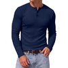 image:imageJMIERR Mens Ribbed Henley Shirt High Stretch Long SleeveD Blue