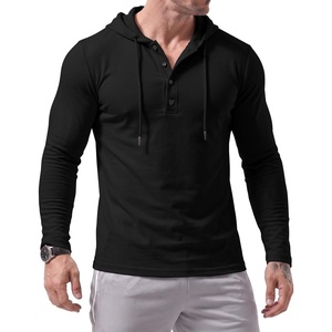 image:imageJMIERR Mens Hooded Pullover Fleece Long Sleeve Muscle Fit Henley ShirtsBlack