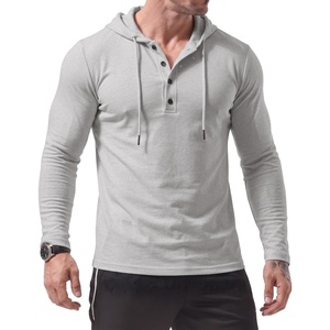 image:imageJMIERR Mens Hooded Pullover Fleece Long Sleeve Muscle Fit Henley ShirtsGray