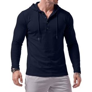 image:imageJMIERR Mens Hooded Pullover Fleece Long Sleeve Muscle Fit Henley ShirtsNavy Blue