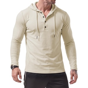 image:imageJMIERR Mens Hooded Pullover Fleece Long Sleeve Muscle Fit Henley ShirtsParchment
