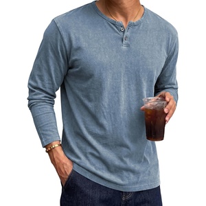 image:imageJMIERR Mens Long Sleeve Wash Cotton Henley ShirtsDark Blue