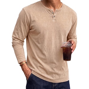 image:imageJMIERR Mens Long Sleeve Wash Cotton Henley ShirtsKhaki