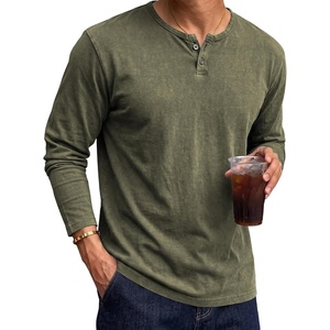 image:imageJMIERR Mens Long Sleeve Wash Cotton Henley ShirtsOlive Green