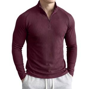 image:imageJMIERR Mens Quarter Zip Pullover Muscle Fit Ribbed Long Sleeve Gym T ShirtsA Burgundy