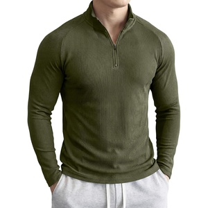 image:imageJMIERR Mens Quarter Zip Pullover Muscle Fit Ribbed Long Sleeve Gym T ShirtsA Jungle Green