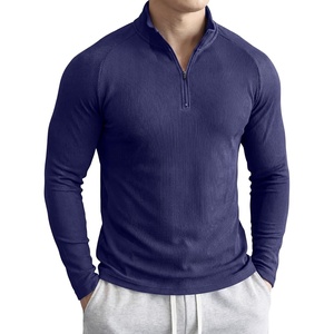 image:imageJMIERR Mens Quarter Zip Pullover Muscle Fit Ribbed Long Sleeve Gym T ShirtsA Navy Blue
