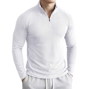 image:imageJMIERR Mens Quarter Zip Pullover Muscle Fit Ribbed Long Sleeve Gym T ShirtsA White
