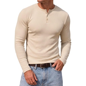 image:imageJMIERR Mens Ribbed Henley Shirt High Stretch Long SleeveC Beige