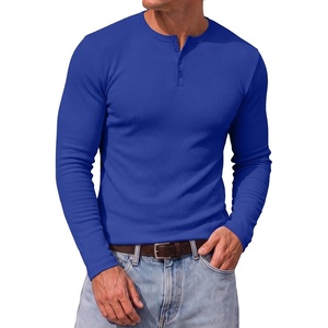 image:imageJMIERR Mens Ribbed Henley Shirt High Stretch Long SleeveD Blue 3