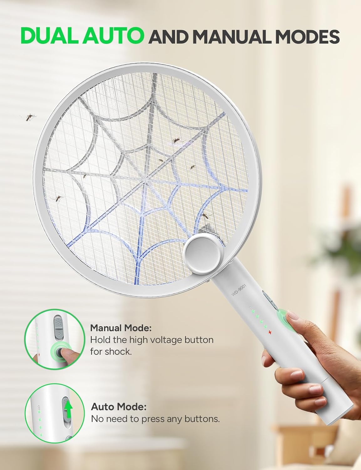 3800V Electric Fly Swatter, Dual Modes Bug Zapper Racket, 1500mAh Type-C Rechargeable Battery, Portable and Foldable Fly Zapper Racket, for Indoor Outdoor Home Patio Camping 