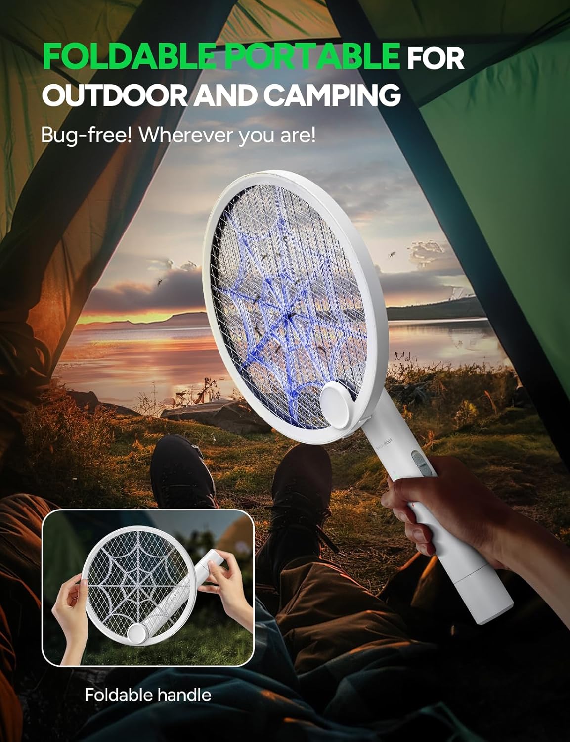 3800V Electric Fly Swatter, Dual Modes Bug Zapper Racket, 1500mAh Type-C Rechargeable Battery, Portable and Foldable Fly Zapper Racket, for Indoor Outdoor Home Patio Camping 