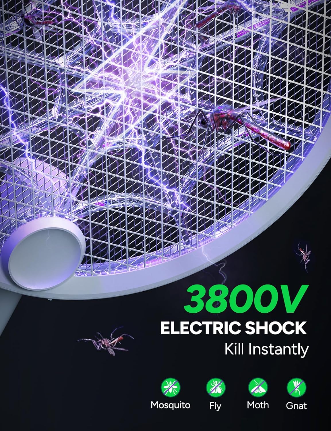 3800V Electric Fly Swatter, Dual Modes Bug Zapper Racket, 1500mAh Type-C Rechargeable Battery, Portable and Foldable Fly Zapper Racket, for Indoor Outdoor Home Patio Camping 