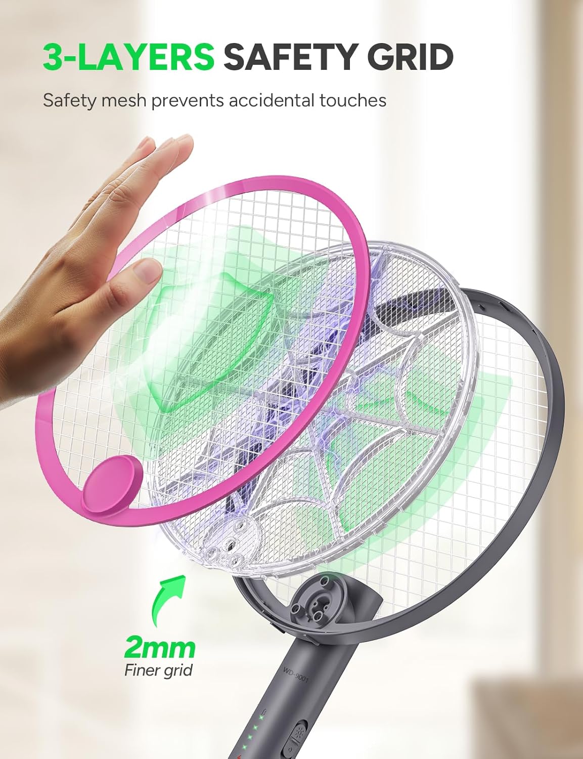 3800V Electric Fly Swatter, Dual Modes Bug Zapper Racket, 1500mAh Type-C Rechargeable Battery, Portable and Foldable Fly Zapper Racket, for Indoor Outdoor Home Patio Camping 