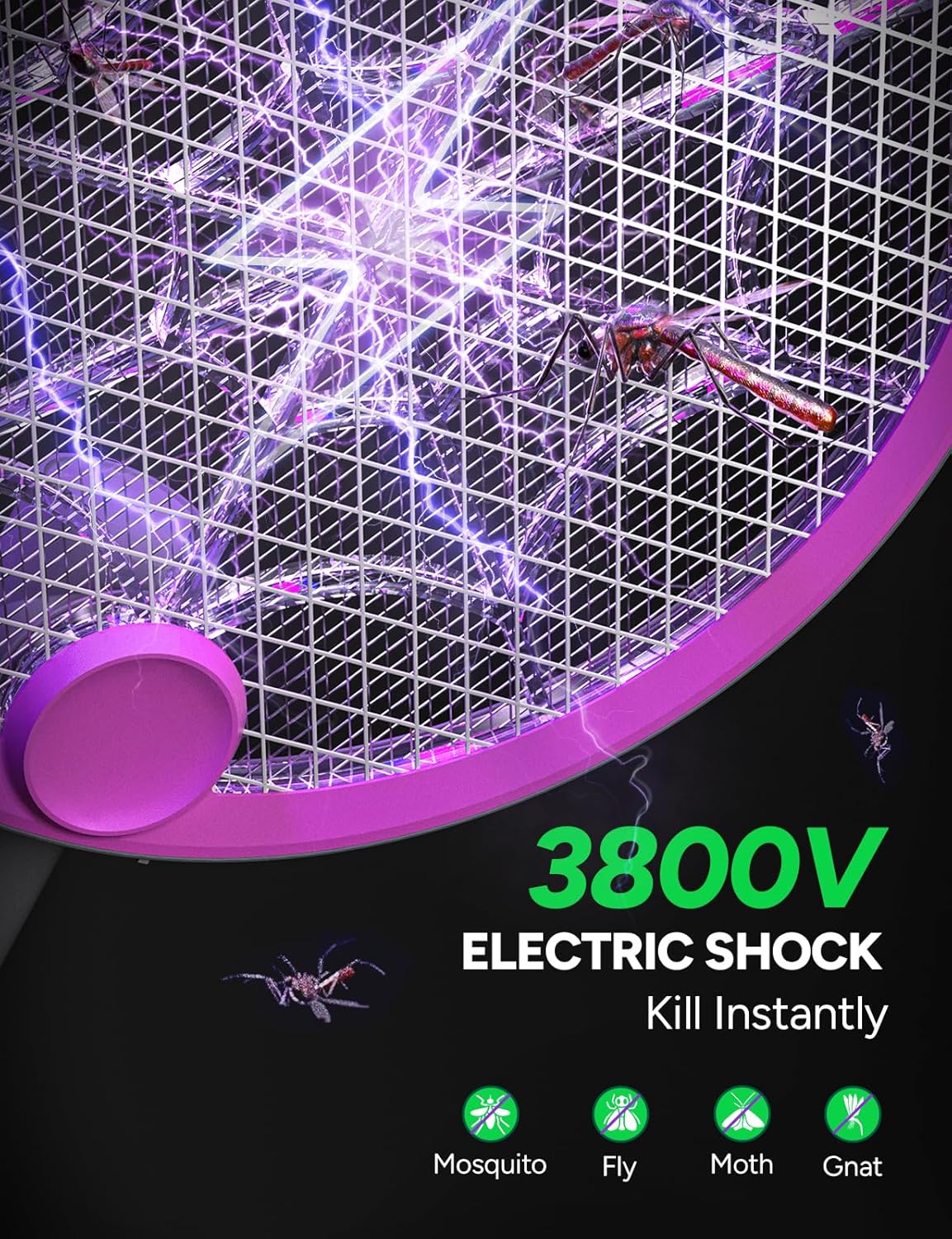 3800V Electric Fly Swatter, Dual Modes Bug Zapper Racket, 1500mAh Type-C Rechargeable Battery, Portable and Foldable Fly Zapper Racket, for Indoor Outdoor Home Patio Camping 