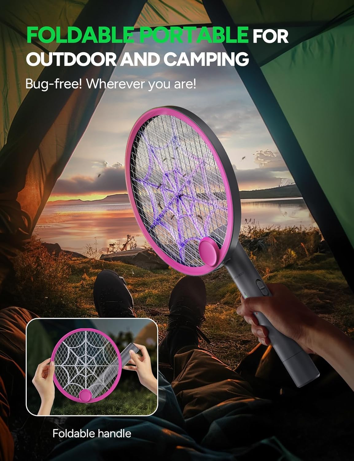 3800V Electric Fly Swatter, Dual Modes Bug Zapper Racket, 1500mAh Type-C Rechargeable Battery, Portable and Foldable Fly Zapper Racket, for Indoor Outdoor Home Patio Camping 