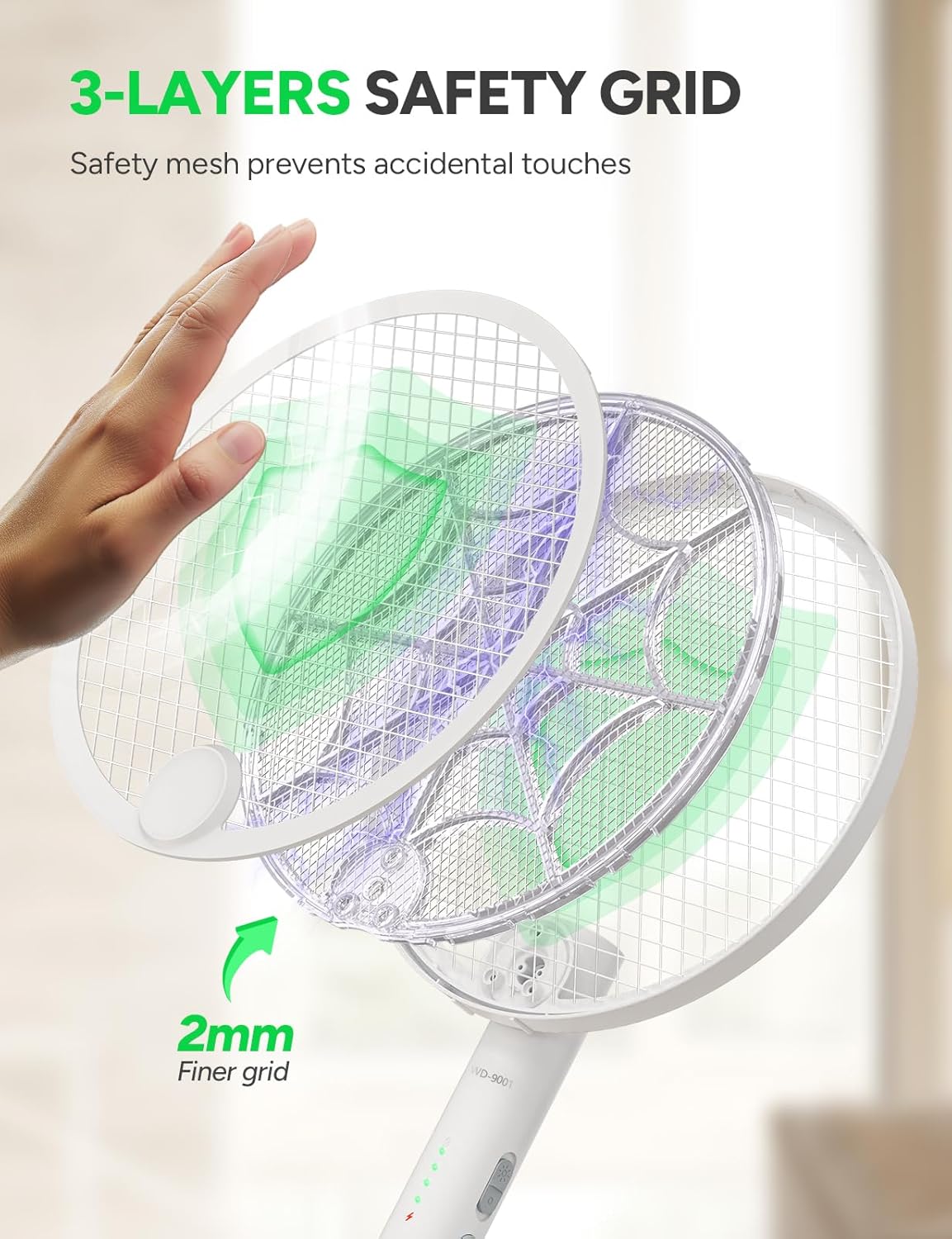 3800V Electric Fly Swatter, Dual Modes Bug Zapper Racket, 1500mAh Type-C Rechargeable Battery, Portable and Foldable Fly Zapper Racket, for Indoor Outdoor Home Patio Camping 