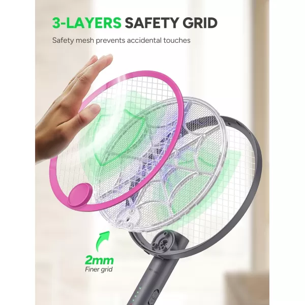 3800V Electric Fly Swatter, Dual Modes Bug Zapper Racket, 1500mAh Type-C Rechargeable Battery, Portable and Foldable Fly Zapper Racket, for Indoor Outdoor Home Patio Camping 