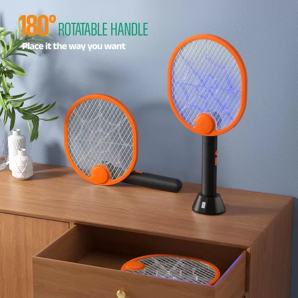 Electric Fly Swatter, Type-C Rechargeable Bug Zapper Racket with Charging Base, Foldable Bug Zapper for Indoor and Outdoor, Mosquito Swatter with Blue-Purple Working Light)