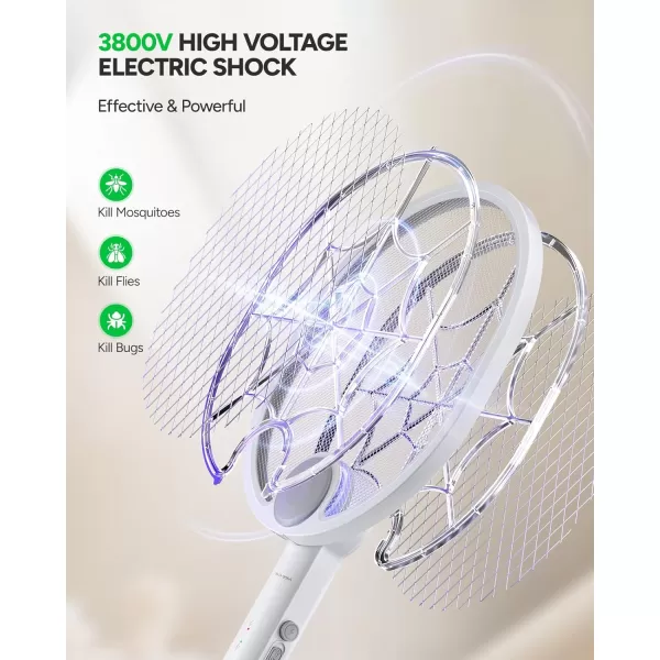 Electric Fly Swatter, Type-C Rechargeable Bug Zapper Racket with Charging Base, Foldable Bug Zapper for Indoor and Outdoor, Mosquito Swatter with Blue-Purple Working Light