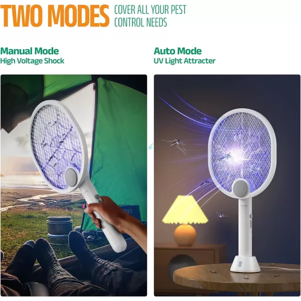 Electric Fly Swatter, Type-C Rechargeable Bug Zapper Racket with Charging Base, Foldable Bug Zapper for Indoor and Outdoor, Mosquito Swatter with Blue-Purple Working Light)