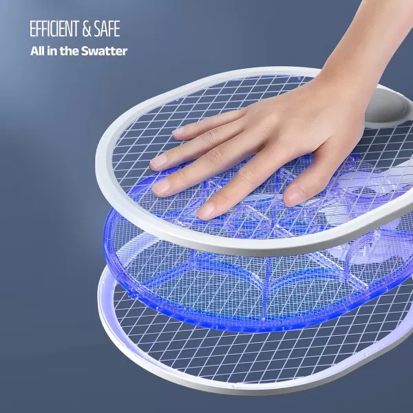 Electric Fly Swatter, Type-C Rechargeable Bug Zapper Racket with Charging Base, Foldable Bug Zapper for Indoor and Outdoor, Mosquito Swatter with Blue-Purple Working Light)