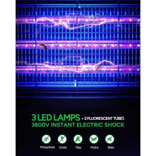 LED Bug Zapper Indoor, 10 Years Lifespan 3 Lamps Sustainable Less Power, 3800V Powerful Electric Mosquito Zapper, Durable Fly Trap Mosquito Trap, Fly Killer Fly Zapper -MA009