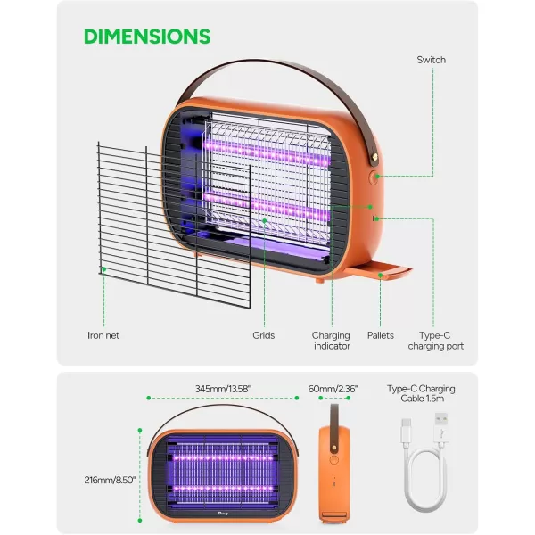 LED Bug Zapper Outdoor Indoor, Rechargeable 5200mAh Battery, Durable 10 Years Lifespan Lamp, Portable Camping Mosquito Zapper, Fly Trap Mosquito Trap, Fly Killer Fly Zapper -MA015C