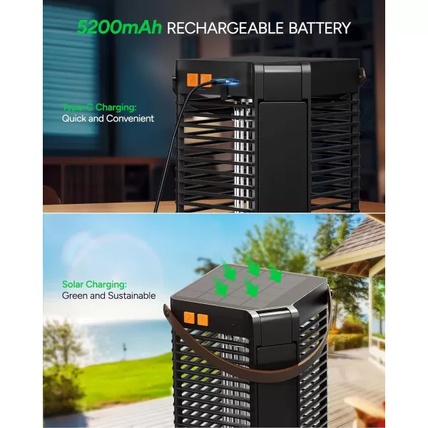 Solar Bug Zapper Outdoor Indoor, 5200mAh Battery, Waterproof, Portable &amp; Rechargeable LED Electric Fly Killer with Reading Light, 10 Years Lifespan Lamp, for Camping Patio Home -MO019