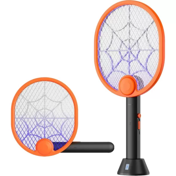Electric Fly Swatter, Type-C Rechargeable Bug Zapper Racket with Charging Base, Foldable Bug Zapper for Indoor and Outdoor, Mosquito Swatter with Blue-Purple Working Light)