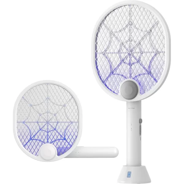 Electric Fly Swatter, Type-C Rechargeable Bug Zapper Racket with Charging Base, Foldable Bug Zapper for Indoor and Outdoor, Mosquito Swatter with Blue-Purple Working Light)