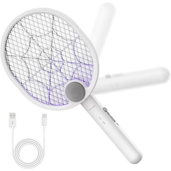 Electric Fly Swatter, Type-C Rechargeable Bug Zapper Racket with Charging Base, Foldable Bug Zapper for Indoor and Outdoor, Mosquito Swatter with Blue-Purple Working Light
