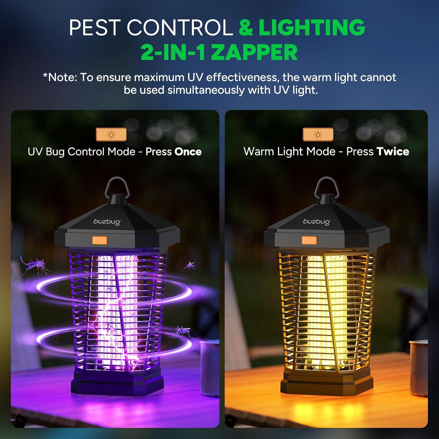 imageBuzbug LED Bug Zapper Outdoor and Lighting 10 Years Lifespan IPX4 Waterproof 3800V HighVoltage Fireproof Shell 65ft Power Cord Fruit Fly Mosquito Moth Gnat Wasp Zapper Trap Killer MA20