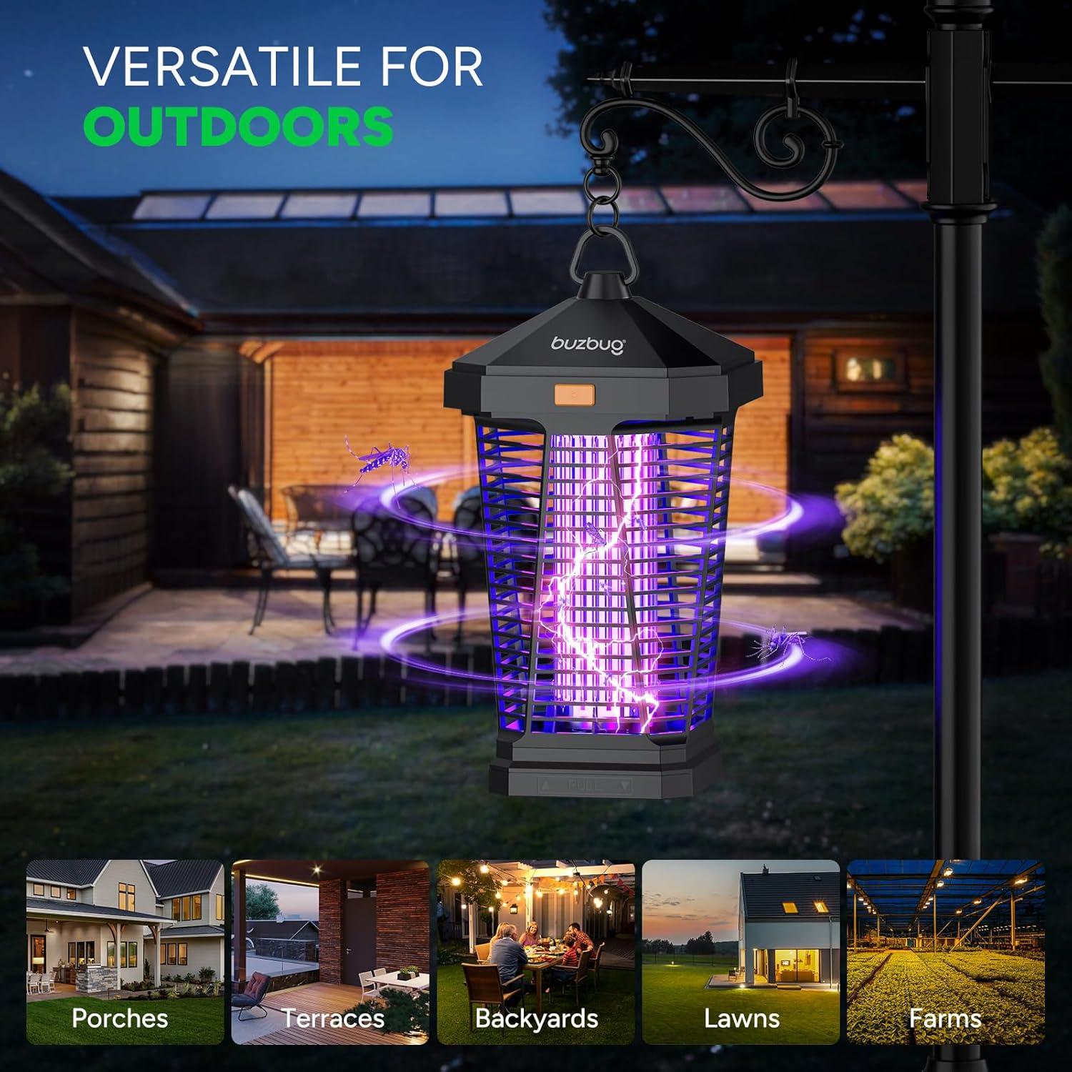 imageBuzbug LED Bug Zapper Outdoor and Lighting 10 Years Lifespan IPX4 Waterproof 3800V HighVoltage Fireproof Shell 65ft Power Cord Fruit Fly Mosquito Moth Gnat Wasp Zapper Trap Killer MA20