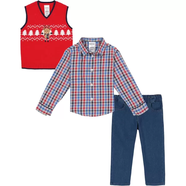 IZOD Baby Boys' 3-Piece Sweater Vest Set with Sweater, Collared Dress Shirt, and Pants