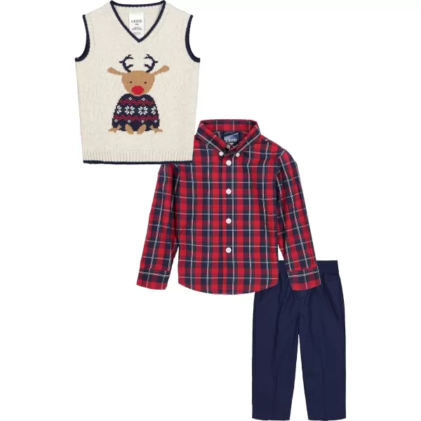 IZOD Baby Boys' 3-Piece Sweater Vest Set with Sweater, Collared Dress Shirt, and Pants