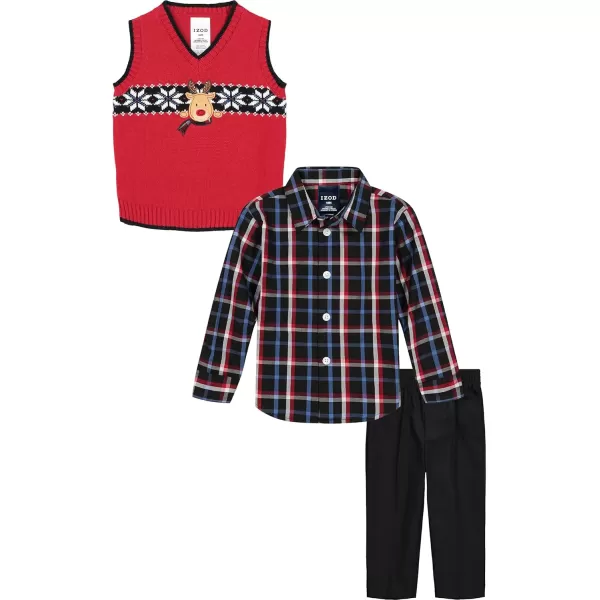 IZOD Baby Boys' 3-Piece Sweater Vest Set with Sweater, Collared Dress Shirt, and Pants