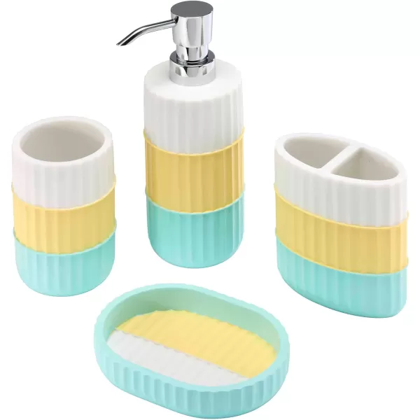 IZOD - Bathroom Set, 2pc Countertop Accessories, Striped Resin Toothbrush Holder &amp; Lotion Pump, Dorm Room Essentials 