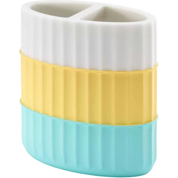 IZOD - Bathroom Set, 2pc Countertop Accessories, Striped Resin Toothbrush Holder &amp; Lotion Pump, Dorm Room Essentials 
