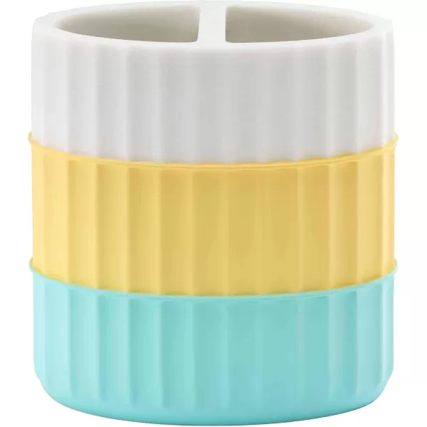 IZOD - Bathroom Set, 2pc Countertop Accessories, Striped Resin Toothbrush Holder &amp; Lotion Pump, Dorm Room Essentials 