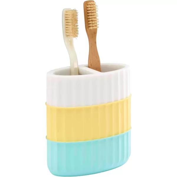IZOD - Bathroom Set, 2pc Countertop Accessories, Striped Resin Toothbrush Holder &amp; Lotion Pump, Dorm Room Essentials 