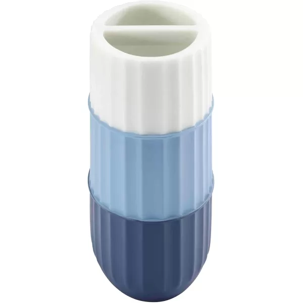 IZOD - Bathroom Set, 2pc Countertop Accessories, Striped Resin Toothbrush Holder &amp; Lotion Pump, Dorm Room Essentials 