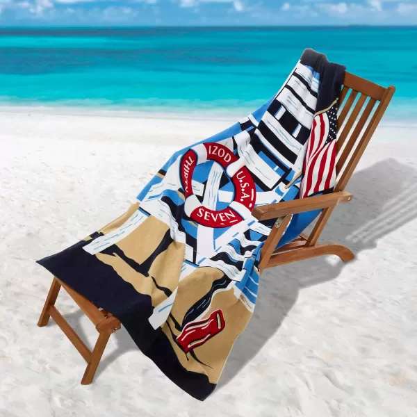 IZOD - Beach Towel, Soft &amp; Absorbent Cotton Sheared Velour, Dorm Room Essentials, Printed Beach Accessories 
