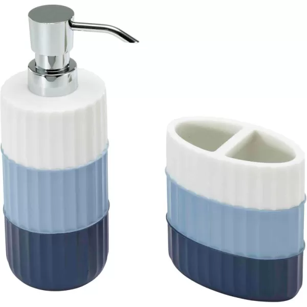 IZOD - Bathroom Set, 2pc Countertop Accessories, Striped Resin Toothbrush Holder &amp; Lotion Pump, Dorm Room Essentials 