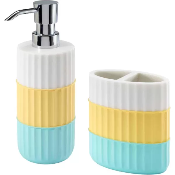 IZOD - Bathroom Set, 2pc Countertop Accessories, Striped Resin Toothbrush Holder &amp; Lotion Pump, Dorm Room Essentials 