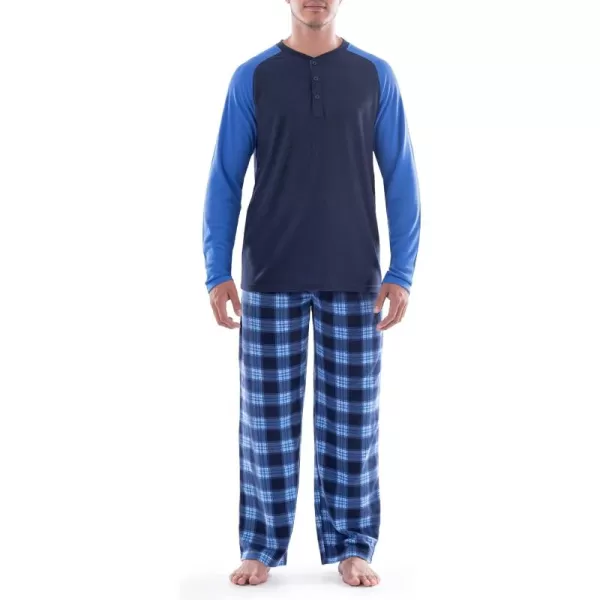 IZOD Men's Long Sleeve Colorblock Henley Tee and Microfleece Pant Sleep Set