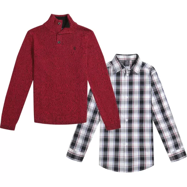 IZOD Boys' 2-piece Sweater Set With Long Sleeve Collared Button-down Dress Shirt