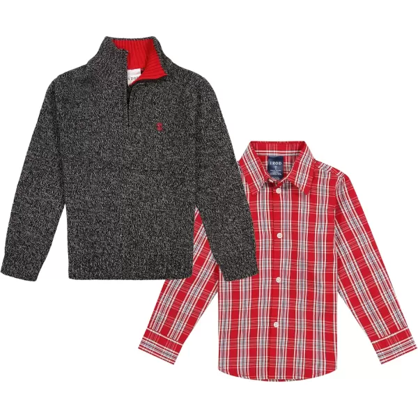 IZOD Boys' 2-piece Sweater Set With Long Sleeve Collared Button-down Dress Shirt